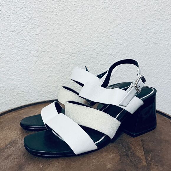 Rag & Bone Black White Leather Strappy Block Heel Ankle Strap Sandals 39.5/9.5 - Picture 1 of 10